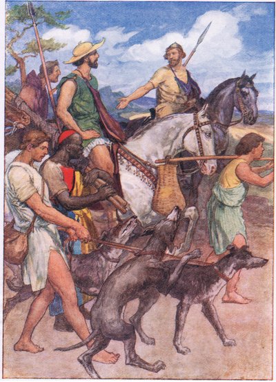 Pelopidas auf dem Weg nach Theben, aus Plutarchs Leben, veröffentlicht von T C & E C Jack Ltd, 1920er Jahre von William Rainey